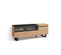 Skraut Home | Meuble TV | Banc Télé | Grand Espace de Rangement | 150x57x35cm | pour Les TV jusqu'à 65" | Cheminée électrique | Design Industriel | Style Moderne | Chêne et Noir