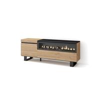 Skraut Home | Meuble TV | Banc Télé | Grand Espace de Rangement | 150x57x35cm | pour Les TV jusqu'à 65" | Cheminée électrique | Design Industriel | Style Moderne | Chêne et Noir