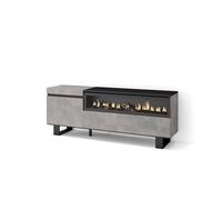 Skraut Home | Meuble TV | Banc Télé | Grand Espace de Rangement | 150x57x35cm | pour Les TV jusqu'à 65" | Cheminée électrique | Design Industriel | Style Moderne | Ciment
