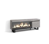 Skraut Home | Meuble TV | Banc Télé | Grand Espace de Rangement | 160 | pour Les TV jusqu'à 65" | Cheminée électrique XXL | Design Industriel | Style Moderne | Ciment