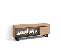 Skraut Home | Meuble TV | Banc Télé | Grand Espace de Rangement | 160 | pour Les TV jusqu'à 65" | Cheminée électrique XXL | Design Industriel | Style Moderne | Chêne