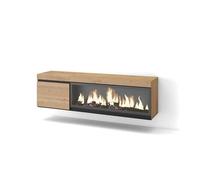 Skraut Home | Meuble TV | Banc Télé | Grand Espace de Rangement | 160 | pour Les TV jusqu'à 65" | Cheminée électrique XXL | Suspendu, Mural | Style Moderne | Chêne