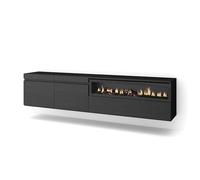 Skraut Home | Meuble TV | Banc Télé | Grand Espace de Rangement | 200x45x35cm | pour Les TV jusqu'à 80" | Cheminée électrique | Suspendu, Mural | Style Moderne | Noirs