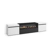 Skraut Home | Meuble TV | Banc Télé | Grand Espace de Rangement | 200x45x35cm | pour Les TV jusqu'à 80" | Cheminée électrique | Style Moderne | Blanc et Noir