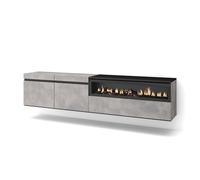 Skraut Home | Meuble TV | Banc Télé | Grand Espace de Rangement | 200x45x35cm | pour Les TV jusqu'à 80" | Cheminée électrique | Suspendu, Mural | Style Moderne | Ciment