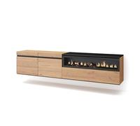 Skraut Home | Meuble TV | Banc Télé | Grand Espace de Rangement | 200x45x35cm | pour Les TV jusqu'à 80" | Cheminée électrique | Suspendu, Mural | Style Moderne | Chêne et Noir
