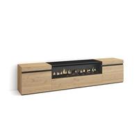 Skraut Home | Meuble TV | Banc Télé | Grand Espace de Rangement | 200x45x35cm | pour Les TV jusqu'à 80" | Cheminée électrique | Style Moderne | Chêne et Noir