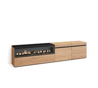 Skraut Home | Meuble TV | Banc Télé | Grand Espace de Rangement | 200x45x35cm | pour Les TV jusqu'à 80" | Cheminée électrique | Style Moderne | Chêne et Noir