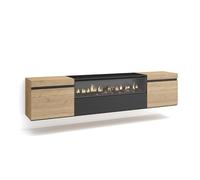 Skraut Home | Meuble TV | Banc Télé | Grand Espace de Rangement | 200x45x35cm | pour Les TV jusqu'à 80" | Cheminée électrique | Suspendu, Mural | Style Moderne | Chêne et Noir