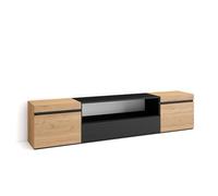 Skraut Home | Meuble TV | Banc Télé | Grand Espace de Rangement | 200x45x35cm | pour Les TV jusqu'à 80" | Meubles de Salon | Style Moderne | Chêne et Noir