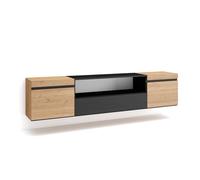 Skraut Home | Meuble TV | Banc Télé | Grand Espace de Rangement | 200x45x35cm | pour Les TV jusqu'à 80" | Suspendu, Mural | Style Moderne | Chêne et Noir