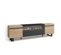 Skraut Home | Meuble TV | Banc Télé | Grand espace de Rangement | 200x57x35cm | Pour les TV jusqu'à 80" | Cheminée électrique | Design industriel | Style moderne | Chêne et noir
