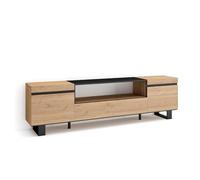 Skraut Home | Meuble TV | Banc Télé | Grand Espace de Rangement | 200x57x35cm | pour Les TV jusqu'à 80" | Design Industriel | Style Moderne | Chêne et Noir