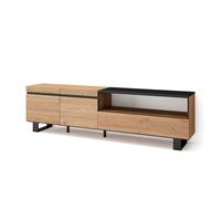 Skraut Home | Meuble TV | Banc Télé | Grand Espace de Rangement | 200x57x35cm | pour Les TV jusqu'à 80" | Design Industriel | Style Moderne | Chêne et Noir