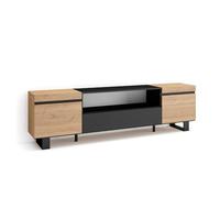 Skraut Home | Meuble TV | Banc Télé | Grand Espace de Rangement | 200x57x35cm | pour Les TV jusqu'à 80" | Design Industriel | Style Moderne | Chêne et Noir
