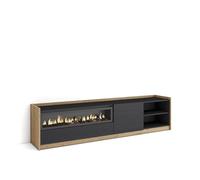 Skraut Home | Meuble TV | Banc Télé | Grand Espace de Rangement | 207x50x37 cm | pour Les TV jusqu'à 80" | Cheminée électrique | Style Moderne | Noir et chêne