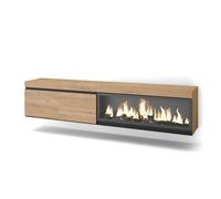 Skraut Home | Meuble TV | Banc Télé | Grand Espace de Rangement | 210 | pour Les TV jusqu'à 80" | Cheminée électrique XXL | Suspendu, Mural | Style Moderne | Chêne
