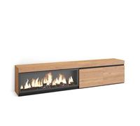 Skraut Home | Meuble TV | Banc Télé | Grand Espace de Rangement | 210 | pour Les TV jusqu'à 80" | Cheminée électrique XXL | Style Moderne | Chêne