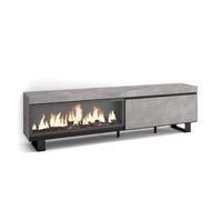 Skraut Home | Meuble TV | Banc Télé | Grand Espace de Rangement | 210 | pour Les TV jusqu'à 80" | Cheminée électrique XXL | Design Industriel | Style Moderne | Ciment