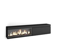 Skraut Home | Meuble TV | Banc Télé | Grand Espace de Rangement | 210 | pour Les TV jusqu'à 80" | Cheminée électrique XXL | Style Moderne | Noir