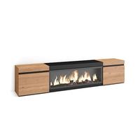 Skraut Home | Meuble TV | Banc Télé | Grand Espace de Rangement | 210 | pour Les TV jusqu'à 80" | Cheminée électrique XXL | Style Moderne | Chêne et Noir
