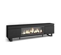 Skraut Home | Meuble TV | Banc Télé | Grand Espace de Rangement | 210 | pour Les TV jusqu'à 80" | Cheminée électrique XXL | Design Industriel | Style Moderne | Noir