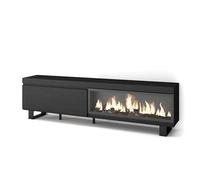 Skraut Home | Meuble TV | Banc Télé | Grand Espace de Rangement | 210 | pour Les TV jusqu'à 80" | Cheminée électrique XXL | Design Industriel | Style Moderne | Noir