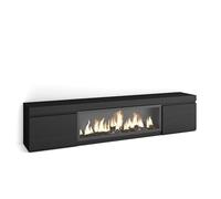 Skraut Home | Meuble TV | Banc Télé | Grand Espace de Rangement | 210 | pour Les TV jusqu'à 80" | Cheminée électrique XXL | Style Moderne | Noir