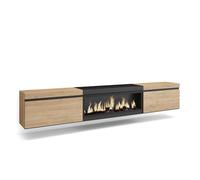 Skraut Home | Meuble TV | Banc Télé | Grand Espace de Rangement | 267x45x35 cm | TV Grand Format | Cheminée électrique XXL | Suspendu, Mural | Style Moderne | Chêne et Noir