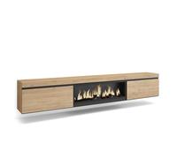Skraut Home | Meuble TV | Banc Télé | Grand Espace de Rangement | 267x45x35 cm | TV Grand Format | Cheminée électrique XXL | Suspendu, Mural | Style Moderne | Chêne