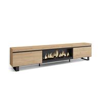 Skraut Home | Meuble TV | Banc Télé | Grand Espace de Rangement | 267x57x35 cm | TV Grand Format | Cheminée électrique XXL | Design Industriel | Style Moderne | Chêne