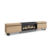 Skraut Home | Meuble TV | Banc Télé | Grand Espace de Rangement | 267x57x35 cm | TV Grand Format | Cheminée électrique XXL | Design Industriel | Style Moderne | Chêne et Noir