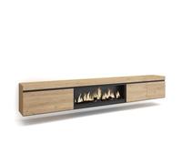 Skraut Home | Meuble TV | Banc Télé | Grand Espace de Rangement | 288x45x35 cm | TV Grand Format | Cheminée électrique XXL | Suspendu, Mural | Style Moderne | Chêne