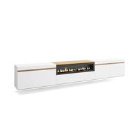 Skraut Home | Meuble TV | Banc Télé | Grand Espace de Rangement | 288x45x35 cm | TV Grand Format | Cheminée électrique | Suspendu, Mural | Style Moderne | Blanc et Chêne Soft
