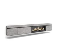 Skraut Home | Meuble TV | Banc Télé | Grand Espace de Rangement | 288x45x35 cm | TV Grand Format | Cheminée électrique XXL | Suspendu, Mural | Style Moderne | Ciment