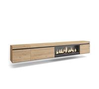 Skraut Home | Meuble TV | Banc Télé | Grand Espace de Rangement | 288x45x35 cm | TV Grand Format | Cheminée électrique XXL | Suspendu, Mural | Style Moderne | Chêne
