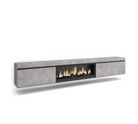Skraut Home | Meuble TV | Banc Télé | Grand Espace de Rangement | 288x45x35 cm | TV Grand Format | Cheminée électrique XXL | Suspendu, Mural | Style Moderne | Ciment