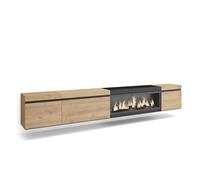 Skraut Home | Meuble TV | Banc Télé | Grand Espace de Rangement | 288x45x35 cm | TV Grand Format | Cheminée électrique XXL | Suspendu, Mural | Style Moderne | Chêne et Noir