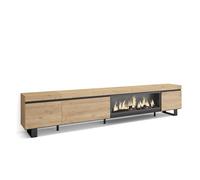 Skraut Home | Meuble TV | Banc Télé | Grand Espace de Rangement | 288x57x35 cm | TV Grand Format | Cheminée électrique XXL | Design Industriel | Style Moderne | Chêne