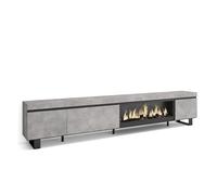 Skraut Home | Meuble TV | Banc Télé | Grand Espace de Rangement | 288x57x35 cm | TV Grand Format | Cheminée électrique XXL | Design Industriel | Style Moderne | Ciment
