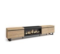 Skraut Home | Meuble TV | Banc Télé | Grand Espace de Rangement | 288x57x35 cm | TV Grand Format | Cheminée électrique XXL | Design Industriel | Style Moderne | Chêne et Noir