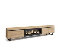 Skraut Home | Meuble TV | Banc Télé | Grand Espace de Rangement | 288x57x35 cm | TV Grand Format | Cheminée électrique XXL | Design Industriel | Style Moderne | Chêne