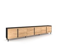 Skraut Home | Meuble TV | Banc Télé | Grand Espace de Rangement | 309x61x35 cm | pour écrans jusqu'à 80" | Design Industriel | Style Moderne | Chêne et Noir