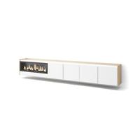 Skraut Home | Meuble TV | Banc Télé | Grand Espace de Rangement | 315x50x35 cm | pour écrans jusqu'à 80" | Cheminée électrique XXL | Suspendu, Mural | Style Moderne | Blanc et Chêne Soft