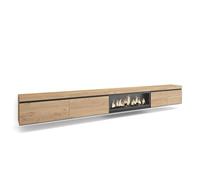 Skraut Home | Meuble TV | Banc Télé | Grand Espace de Rangement | 368x45x35 | Cheminée électrique XXL | Suspendu, Mural | Style Moderne | Chêne