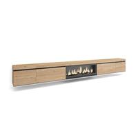 Skraut Home | Meuble TV | Banc Télé | Grand Espace de Rangement | 368x45x35 | Cheminée électrique XXL | Suspendu, Mural | Style Moderne | Chêne