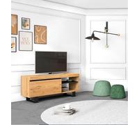 Skraut Home | Meuble TV Modèle Naturale | 120 x 40 x 53 cm | Finition Couleur Chêne/Noir | Salon- Séjour | Support Télévision, avec étagères et placards de Rangement. (Naturale 120 Pieds)