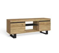 Skraut Home | Meuble TV Modèle Naturale | 140 x 40 x 53 cm | Finition Couleur Chêne/Noir | Salon- Séjour | Support Télévision, avec étagères et placards de Rangement. (Naturale 140 Pieds)