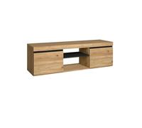 Skraut Home | Meuble TV Modèle Naturale | Couleur Chêne/Noir | Salon-séjour | Support Télévision avec étagères et placards de Rangement | 140 x 40 x 41 cm(Naturale 140)