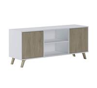 Skraut Home - Meuble TV pour Salon - 57 x 140 x 40 cm - Convient pour TV 32/40/50/55/60" - Modèle Wind 140 - Blanc Mat - 2 Portes battantes Couleur Puccini